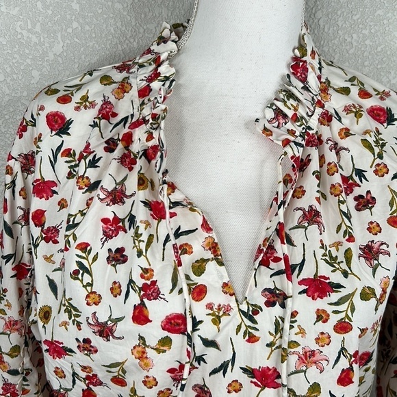 J. Crew White Floral V-Neck Ruffle Top Size XS - Picture 2 of 6